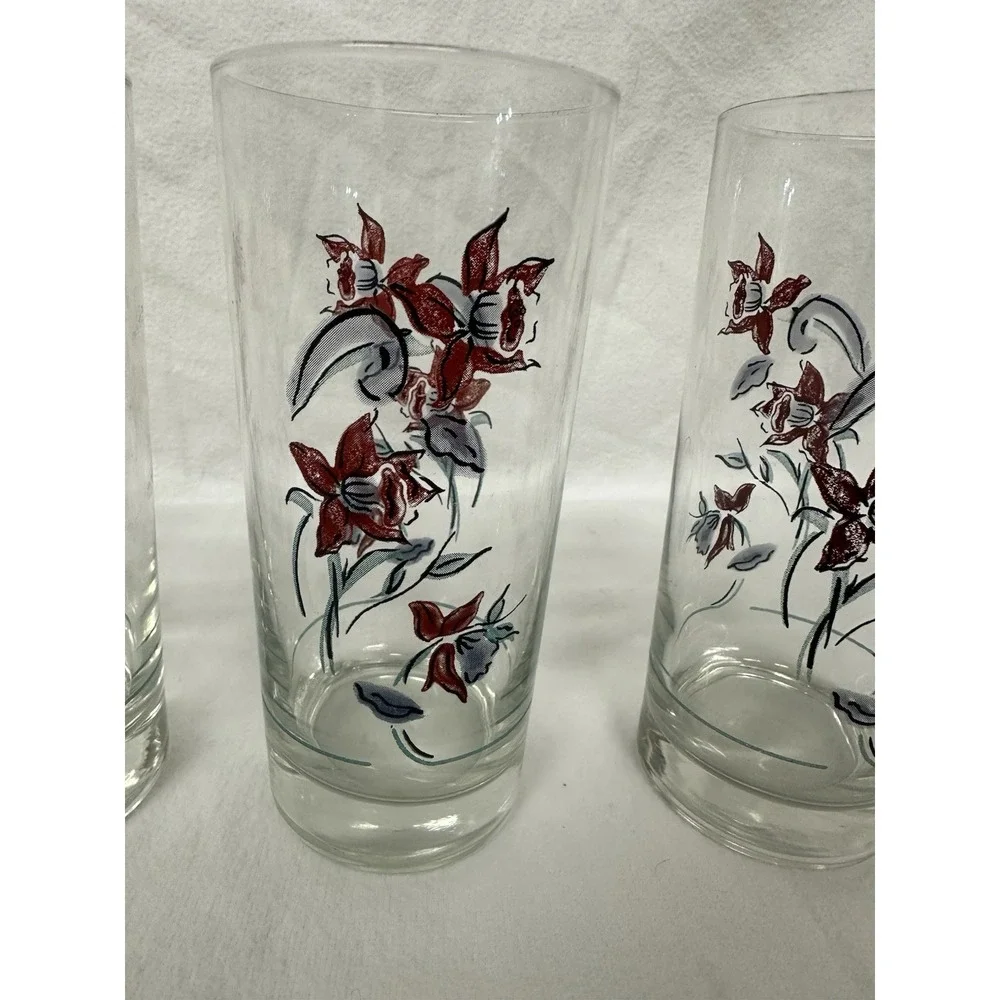 Red Daffodil Flower Glasses Tumblers 6.25